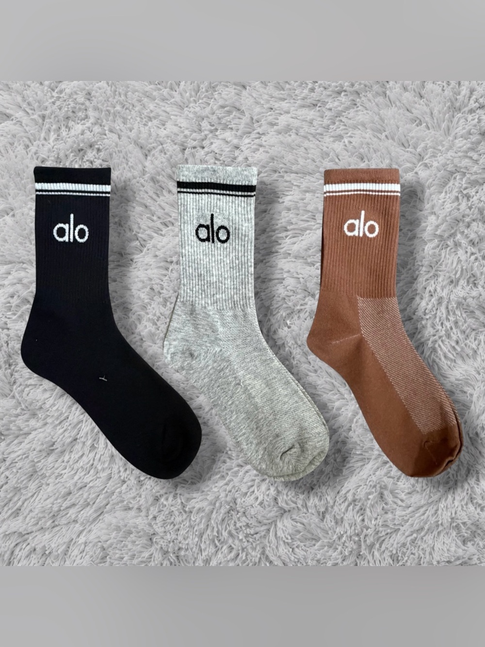 Alo 3 Piece Bundle - Crew Ribbed Socks - Brand New - Never Worn - As Pictured